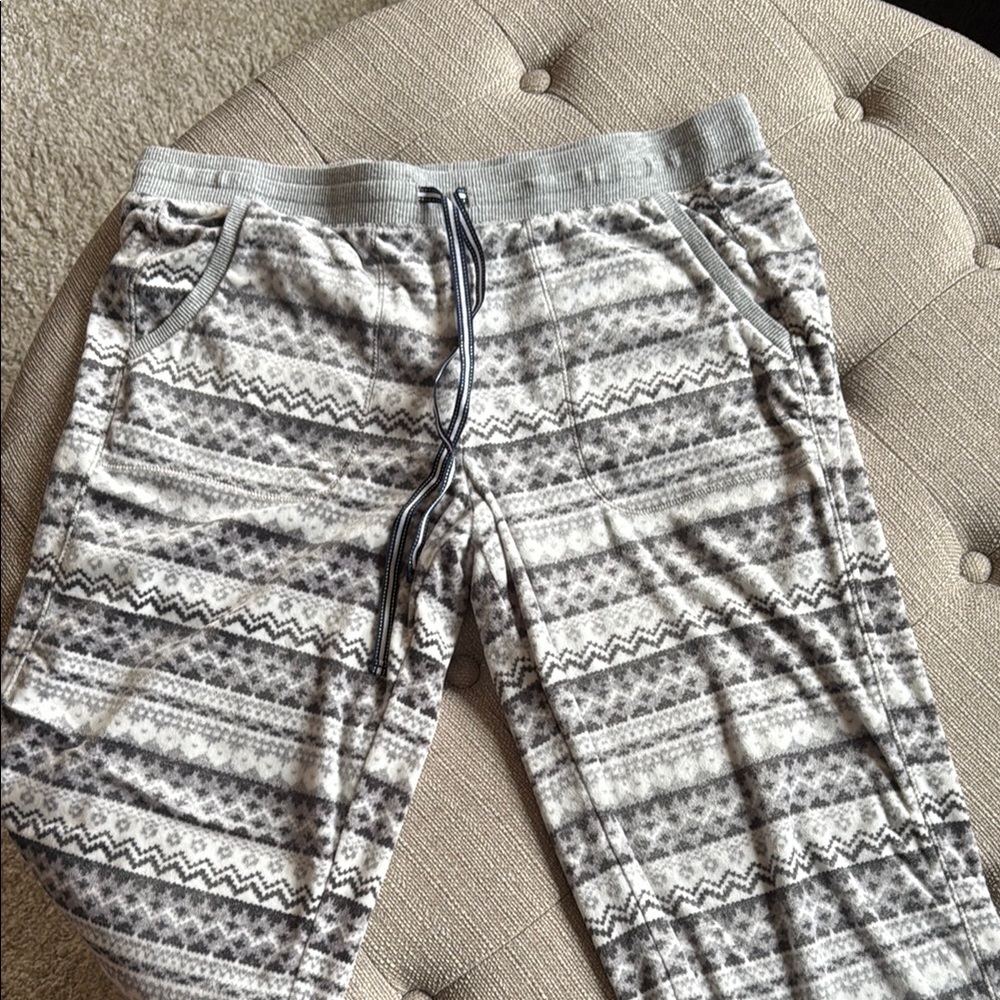 Nautica Gray and White Wide Leg Pants with Geometric Pattern